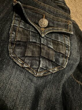 Vanilla Star Dark Blue Quilted Back Pocket Boot Cut Jeans